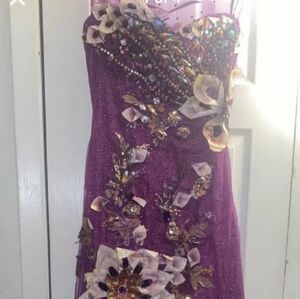 Purple Floral Embellished Gown